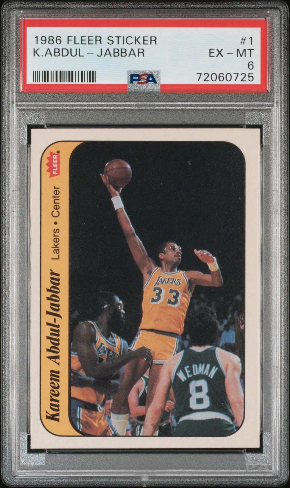 1986 Fleer Sticker #1 Kareem Abdul Jabbar PSA 6