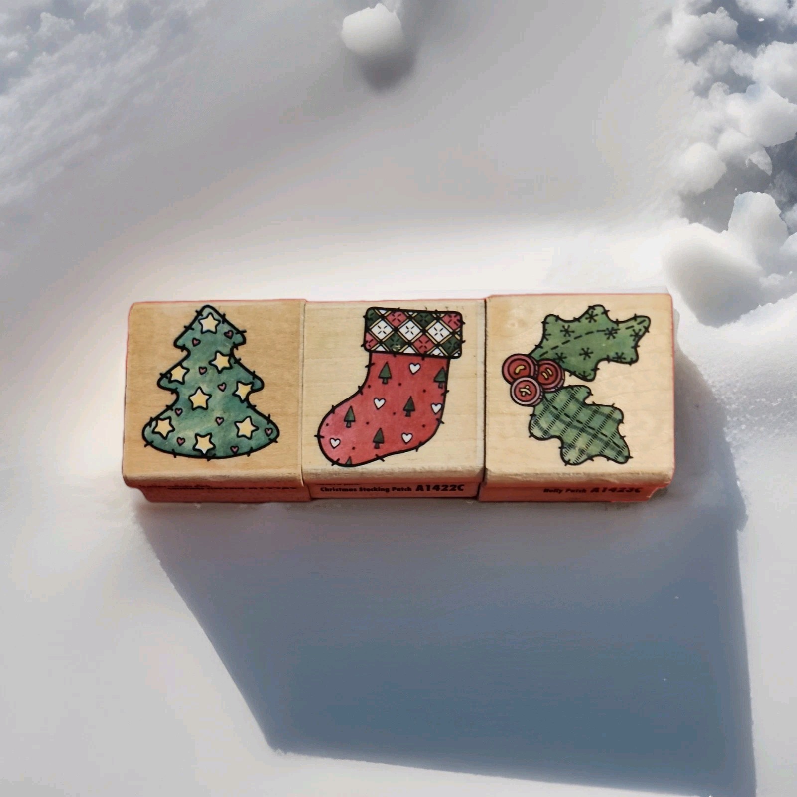 3-Piece Christmas Rubber Stamp Set - Tree, Stocking & Holly