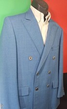 Vtg 50/60s Varsity Town's Sky Blue Wool Blazer Union Made USA Sz 40R Dbl-Breast