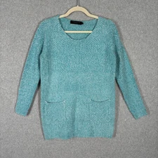 Angel Eye Sweater Small Blue Waffle Tunic Pocket Smock Fuzzy Career Lounge Long