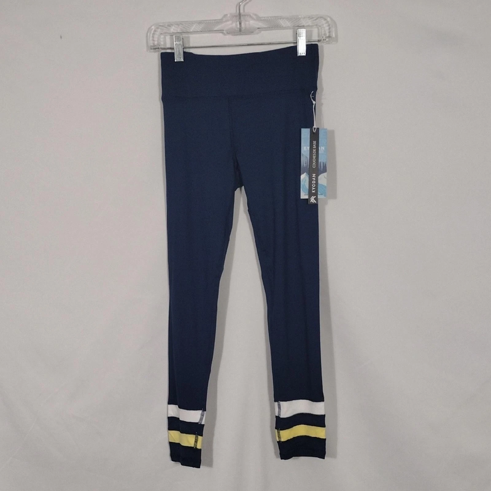NWT Kyodan Navy Leggings Yellow and White Stripes Base Layer Girls Size XL (14)