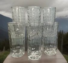 6 Vintage Classic Crisa Inside Optic Dot Hexagon Bottom Juice Glass Tumbler 7oz.