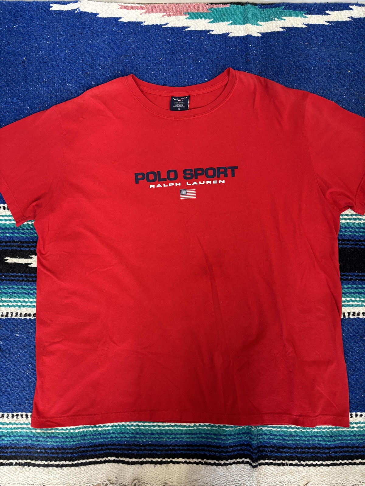 Vintage Polo Sport Ralph Lauren Shirt Mens XL Red USA Flag Graphic Tee 2000s