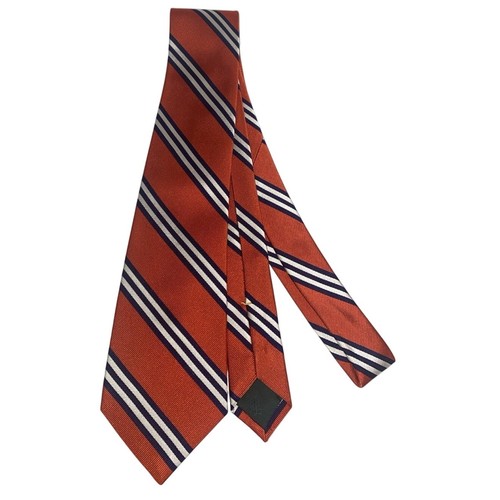 Polo Ralph Lauren Black Label Necktie White/Blue/Orange Striped 100% SILK