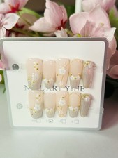 Beige White Gold 3D Floral Square Press-On Nails Full Cover