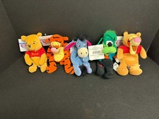  5 DISNEY STORE 8" PLUSH BEANIE BABY LOT POOH TIGGER EEYORE GOOFENSTEIN ETC
