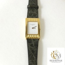 Christian Dior Women's Rectangular Quartz Watch Gold/White Dial Leather Band Us