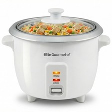 Elite Gourmet ERC-003X Rice Cooker 6 Cups Cooked 3 Cups Uncooked Keep Warm White
