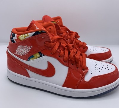 Nike Air Jordan 1 Mid SE Barcelona Sweater Patent Red DC7294-600 Men Size 9