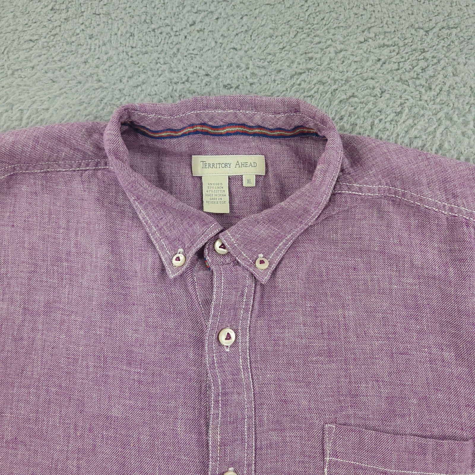 Territory Ahead Shirt Mens XL Purple Linen Cotton Short Sleeve Button Front