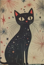 Mid-Century Style Black Cat & Stars 4x6 NEW 2025 Image Card Blank Back