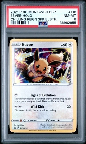 2021 POKEMON SWSH PROMO CHILLING REIGN THREE PACK BLISTERS #118 EEVEE-HOLO PSA 8