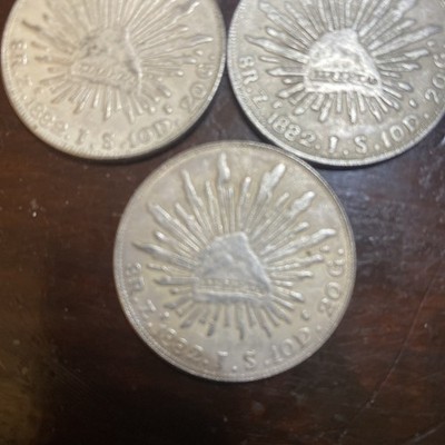 1882 Republica Mexicana Libertad 8R.Z.1882.J.S.10D.20G. Silver