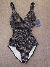 JANTZEN Women  s ONE PIECE SWIMSUIT Polka Dot BLACK WHITE SZ 8 NEW  86