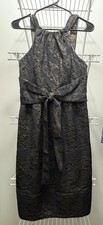 Vera Wang Navy Blue Black Gold Jacquard Floral Sheath Dress High Neck Sleeveless