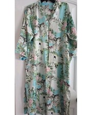 Vintage Cruz by Natori Satin Zip-Front Caftan Robe Iconic Dynasty Print Size M
