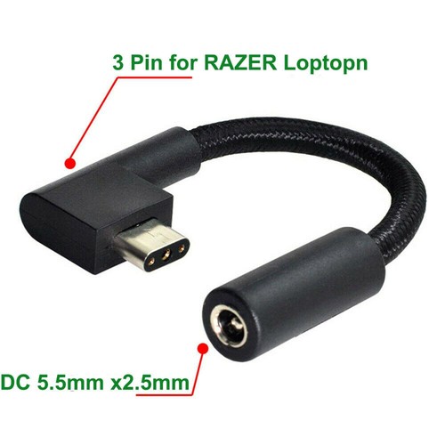 DC5525 Female to 3Pin Male Plug Adapter Converter Laptop Power Cable for Razer L - Zdjęcie 3 z 9