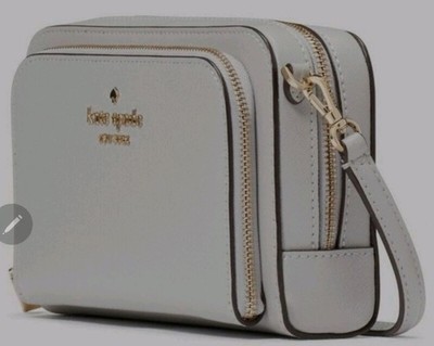 Kate Spade Staci Dual Zip Around Crossbody Platinum Grey Leather WLR00410 NWT