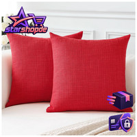 Kissenbezug Set Einfarbig Leinen 35X35 Cm Rot Wurfkissen FüR Sofa Schlafzimmer