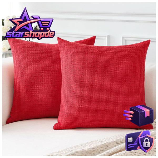 Kissenbezug Set Einfarbig Leinen 35X35 Cm Rot Wurfkissen FüR Sofa Schlafzimmer-image