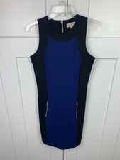 Michael Kors XS Sheath Dress Blue Black Exposed Zip Sleeveless Business Career