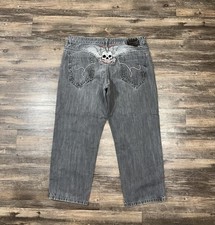 Y2K 2000 ECKO unltd Baggy Jeans Mens Size 40x29 Gray Denim Streetwear Hip Hop