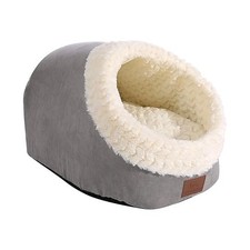 Miss Meow Pet Bed Cave Cat House Sherpa Lining  Non-Slip Bottom Gray 18x14x12