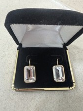 14K Yellow Gold Clear Quartz Dangle Drop Earrings 4.83g Fine Jewelry