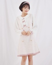 Lizlisa Pink Tweed Yoke Dress Romantic One Size Japan