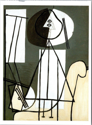 Pablo Picasso  Painter with a Palette and Easel  1928 Cubist Postcard