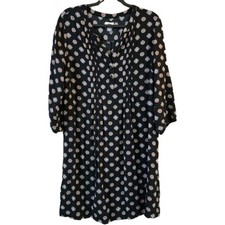 Old Navy Womens Midi Shift Dress Size L Black Geometric 3/4 Sleeve Pleated