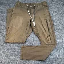 Vuori Ripstop Pants Mens 34x32 Brown Elastic Waist Cotton Zip Pocket Drawstring