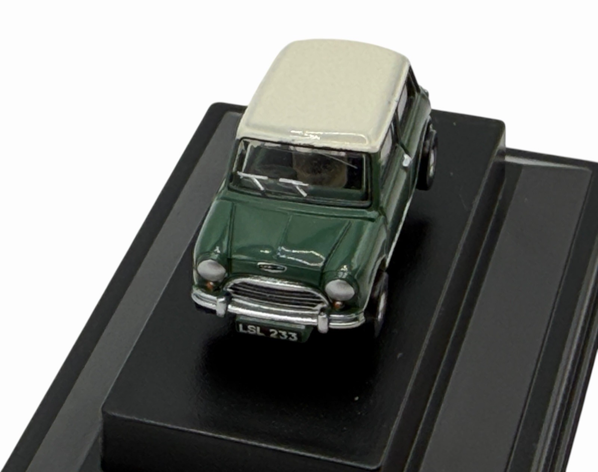 Austin Mini Cooper Almond Green with White Roof Diecast car 1:120