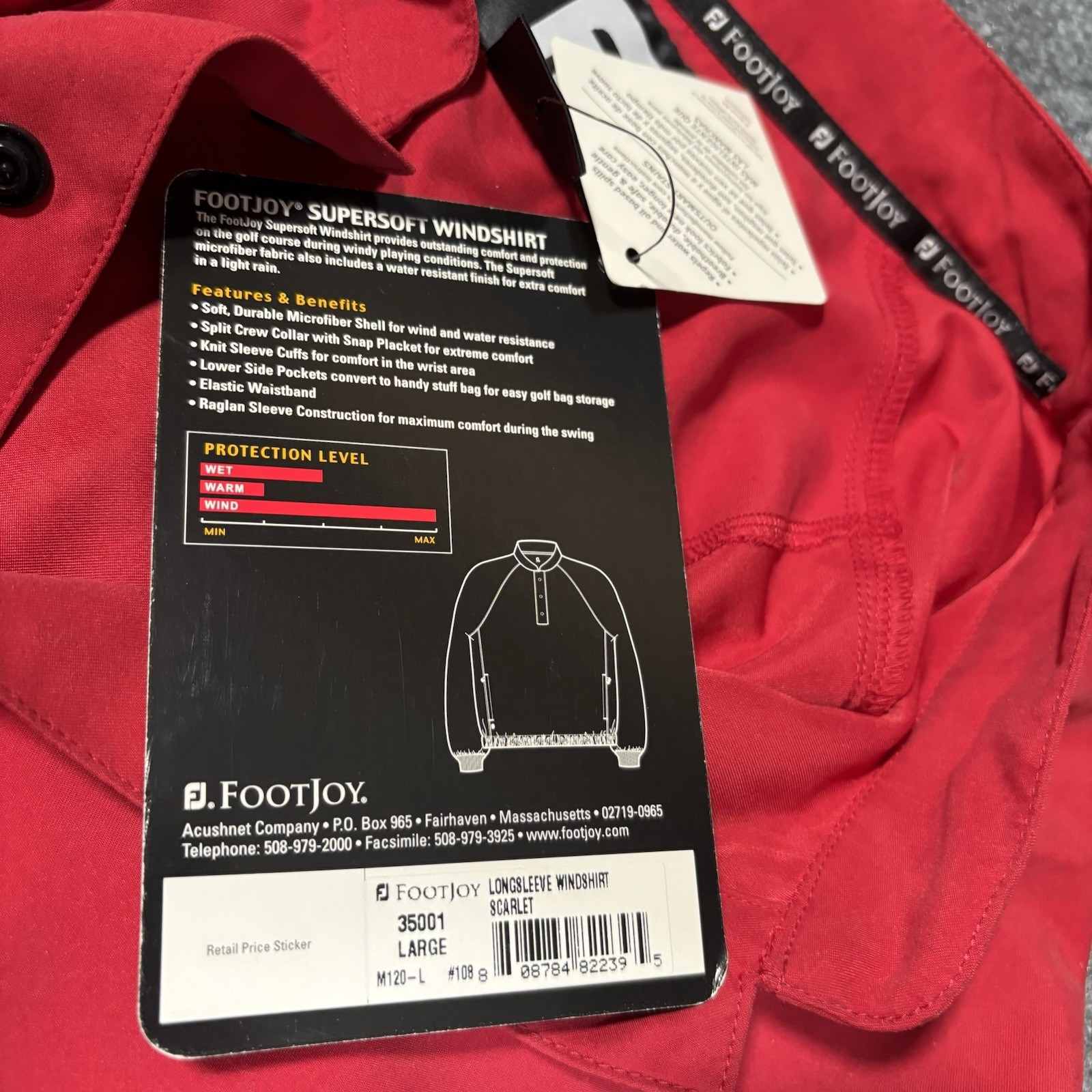 FootJoy Windshirt Jacket Mens Large NWT Long Sleeve Red Snap Pullover FJ Golf