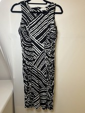 Calvin Klein black and white striped sleeveless ruched bodycon dress Size 6