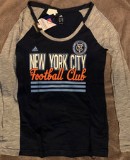 NYCFC FOOTBALL ADIDAS SHIRT SCOOP NECK HENLEY WOMENS MED MLS CUP PLAYOFFS SOCCER