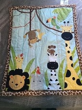 Lambs Ivy Baby Crib Blanket Monkey Giraffe Elephant Jungle Safari Reversible 3D