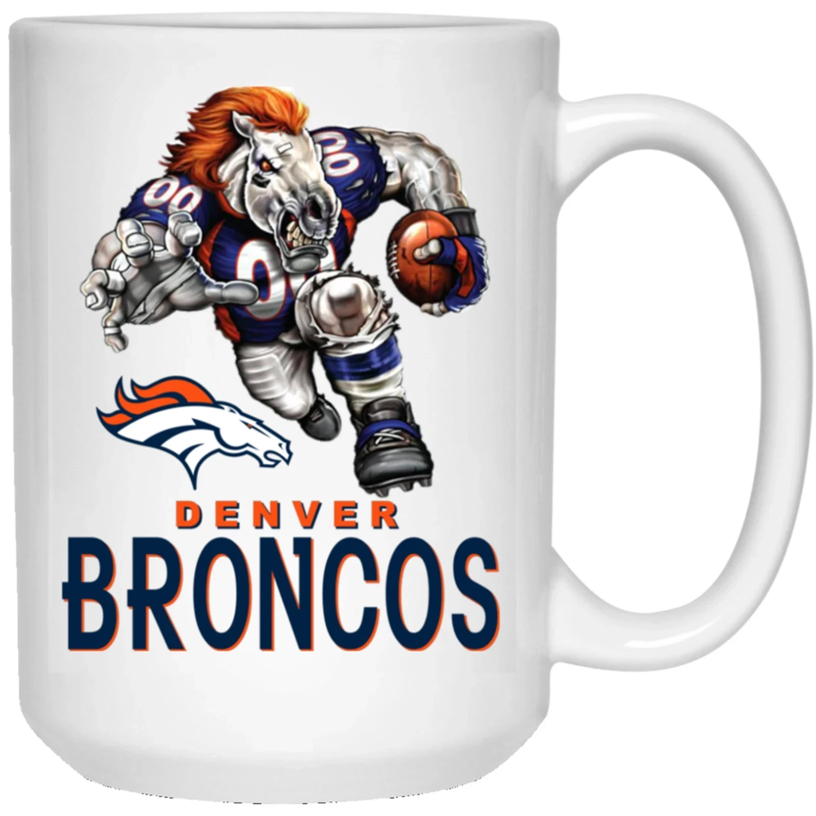 Denver Broncos Thunder Logo Mascot White Coffee Mug