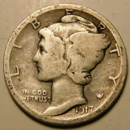 1917 D Mercury Dime 90% Silver G - VG   "Actual Coin Pictured - Not Cleaned"