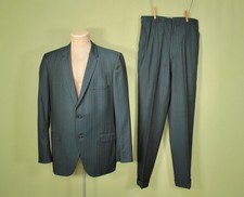 Men's VTG 60s Dark Blue  Black 2 PC Suit Sz Large 1960s