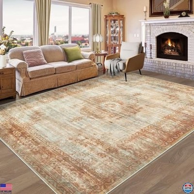 Vintage 6x9 Boho Moroccan Area Rug - Soft Washable Non-Slip Indoor Carpet