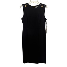 NWT Calvin Klein Black Sleeveless Midi Dress 10 Gold Accents Wedding Guest LBD