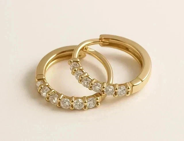 2Ct Round Cut Lab Created Diamond Womens Hoop Earrings 14k Yellow Gold Plated