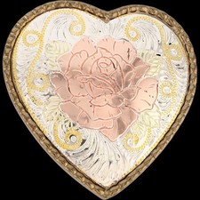 Heart Rose Floral Flower Cowgirl Girl Western Ladies Rodeo NOS Vtg Belt Buckle
