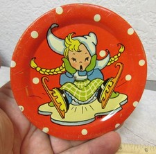 vintage Tin Litho Lithograph childs toy tea set plate, Dutch Winter Wonderland