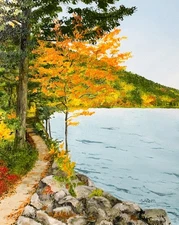 Original Oil Landscape Painting Autumn Landscape Acadia Jordan Pond Signed 8x10"