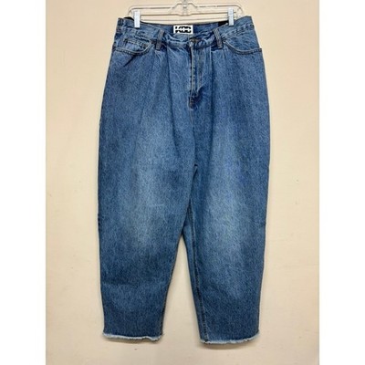 KBB by Kahlana Size 12 High Rise Barrel Leg Denim Cropped Raw Hem Jeans