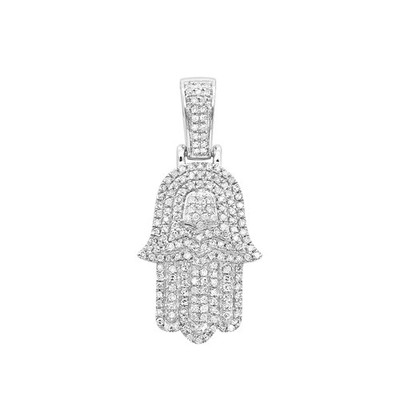Kleiner 14K Gold Diamant Hamsa Hand Amulett Anhänger für Herren und Damen 0,55ct