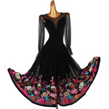 Latin Ballroom Dance Dress Modern Salsa Waltz Standard Long Dress F581 Black