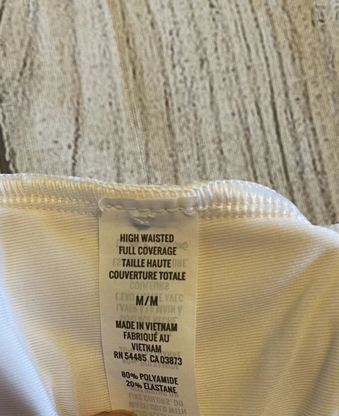 Parte inferior de bikini de natación Aerie cintura alta cobertura completa amarillo blanco rayas mediano Foto 4 de 4